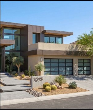 Modern glass garage door on a contemporary Las Vegas home